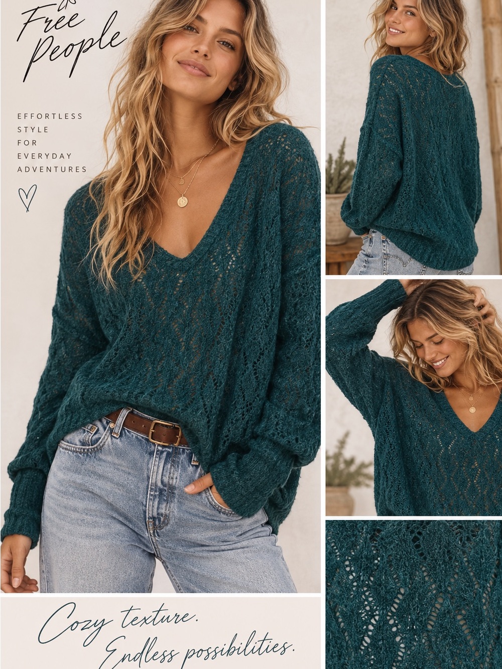 Free People “Say Hello to Alpaca” Open Stitch Tunic Sweater Size Medium